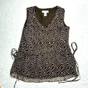DONCASTER Sleevless top 100% silk brown and tan taupe  tie waist women’s size 8